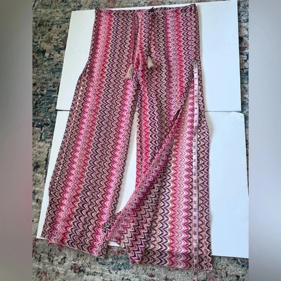 NWT Becca Red, Pink, Black Woven Drawstring Pants With Side Slits Women Size M L - Picture 9 of 9